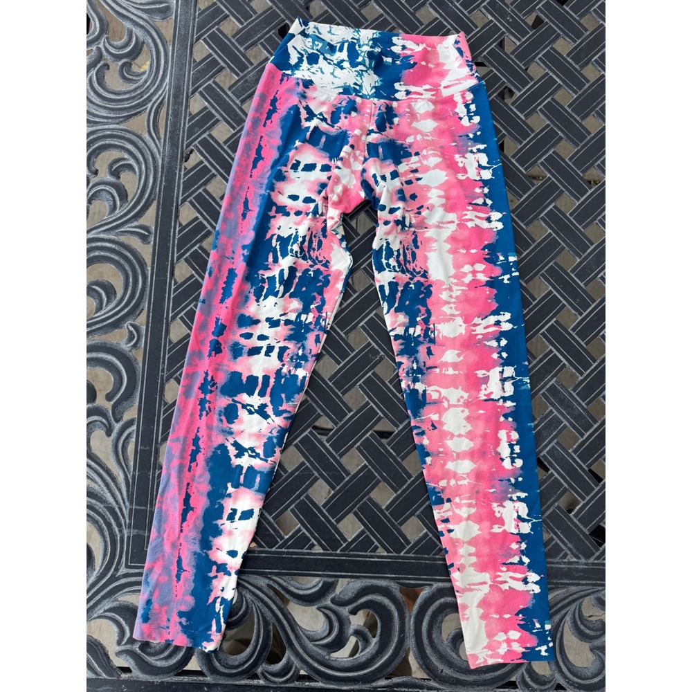 Liquido Active Womens Tie Dye High Waisted Yoga Leggings Blue Pink White Medium